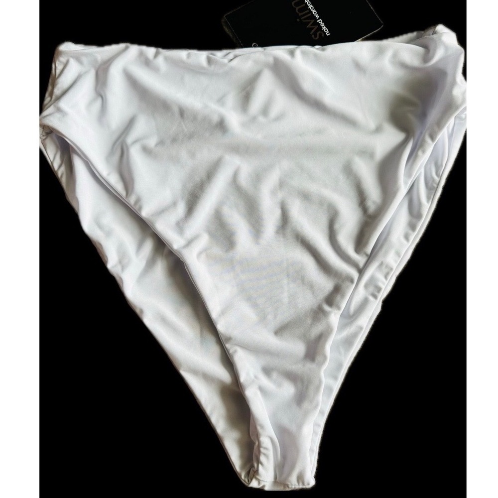 Naked Wardrobe Swim White High Waisted Bikini Bottoms Size Large NWT
